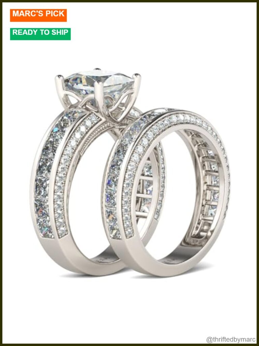 Sterling Silver Princess Cut Bridal Set Engagement Wedding Rings Cubic Zirconia
